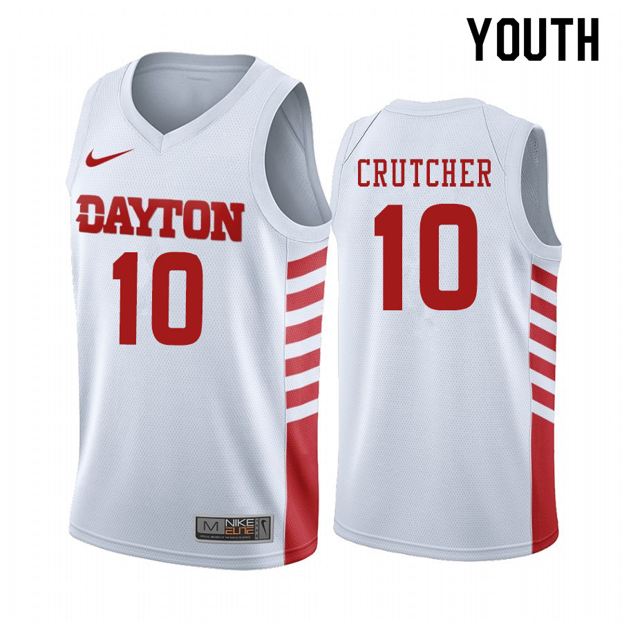 Youth #10 Jalen Crutcher Dayton Flyers College Basketball Jerseys Sale-White